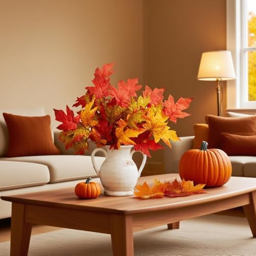 6 Pcs Fall Leaves Stems Fall Maple Leaves Silk Autumn Leaf Branch