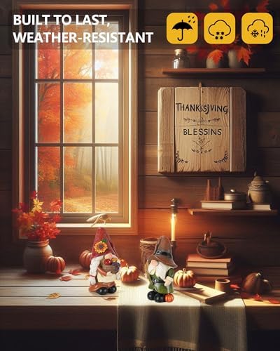 GoGnome Thanksgiving Gnomes Figurines - Set of 2 Durable Resin 5'' Festive Autumn Decor - Fall Tiered Tray Decor Gnome Gifts Decoration for Home and Garden (Fall Gnomes)