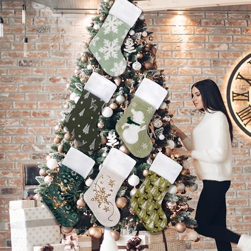 LUBOT Set of 4 Pack Christmas Stockings Applique Sequin Embroidery Craft Mix Plush Classic Rustic Large Family Xmas Stocking Set Fireplace Hanging Holiday Decor