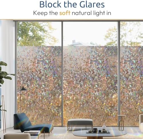 rabbitgoo Rainbow Window Privacy Film, Stained Cling, Brown, 23.6" x 78.5"