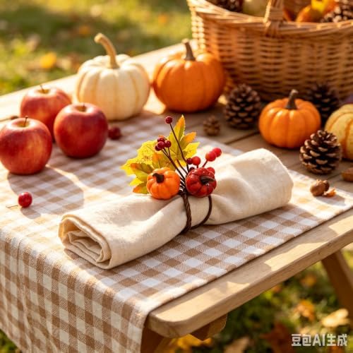 24 PCS Fall Napkin Rings Thanksgiving Napkin Rings Fall Napkin Holder Buckles with Maple Leaves Berries Autumn Harvest Table Decor for Dinner Party Banquet Wedding