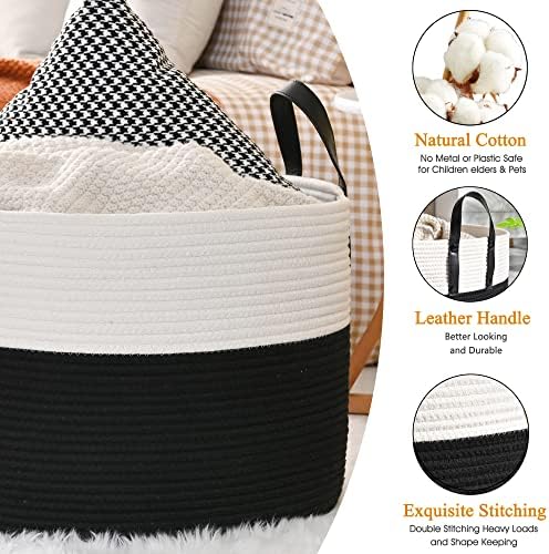 KAKAMAY Large Blanket Basket (20"x13"),Woven Baskets for storage Baby Laundry Hamper, Cotton Rope Blanket Basket for