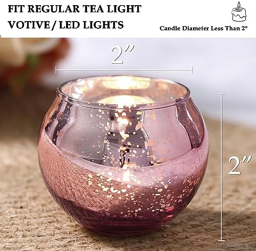 Volens Round Rose Gold Votive Candle Holders, 12 Pcs Mercury Glass Votives