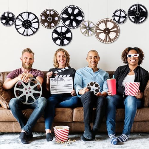 Dispowreath 9 Pcs Movie Reel Movie Reels Paper Fans Cinema Decor