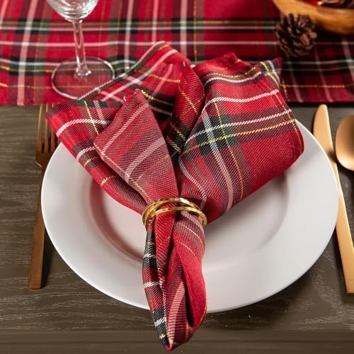 DII Holiday Dining Table & Kitchen Décor Metallic Fabric, Christmas Napkin Set, 20x20, Red Tartan Plaid, 6 Piece
