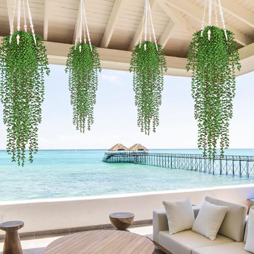 Waipfaru 4Pcs Artificial Hanging Plants for Outdoors, Fake Vines Greenery