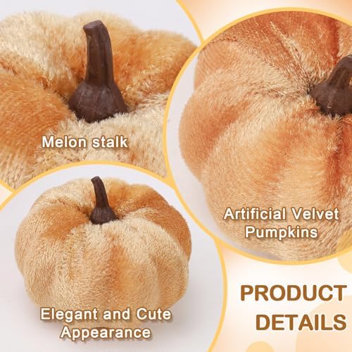 Folmywy 24 Pcs Faux Velvet Pumpkins Small Artificial Fall Harvest Pumpkin