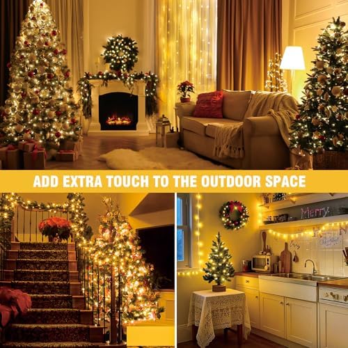 Outside LEDs Warm White LED String Lights – 70FT Transparent Wire, Waterproof & Connectable Christmas Tree Lights for Indoor Outdoor Holiday Décor