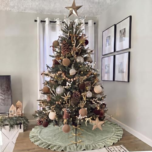 Velvet Christmas Tree Skirt, 60 Inches, Bow Style, Sage Green