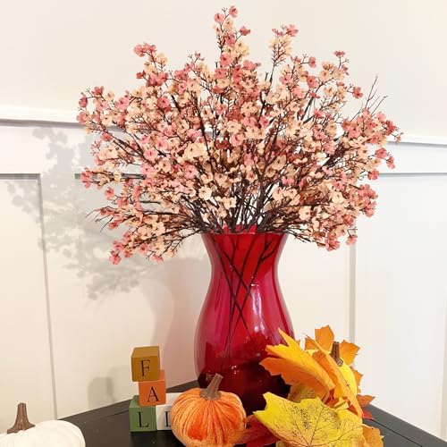 10Pcs Fall Flowers, Real Touch Babys Breath Artificial Flowers, Beige Brown