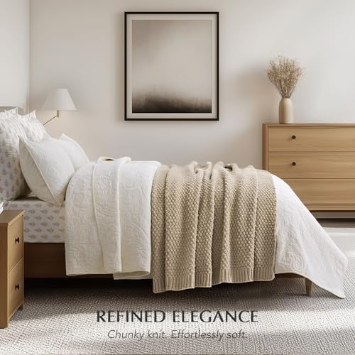 EVERGRACEHOME Chunky Chenille Knit Throw Blanket, 50 x 60, Sand Dune