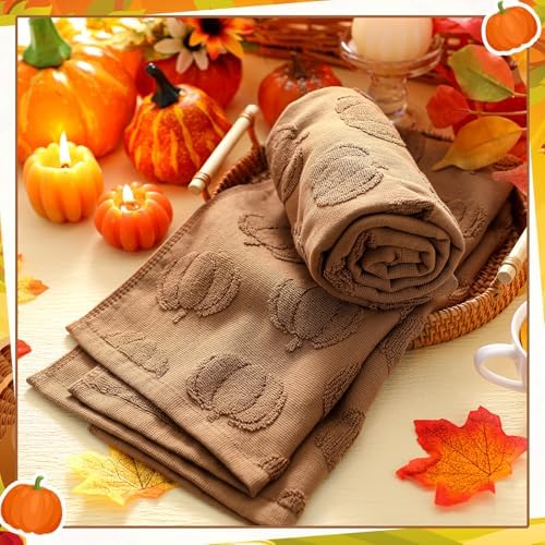 Mindsoft 2 Pcs Fall Hand Towels 3D Pumpkin Jacquard,Brown