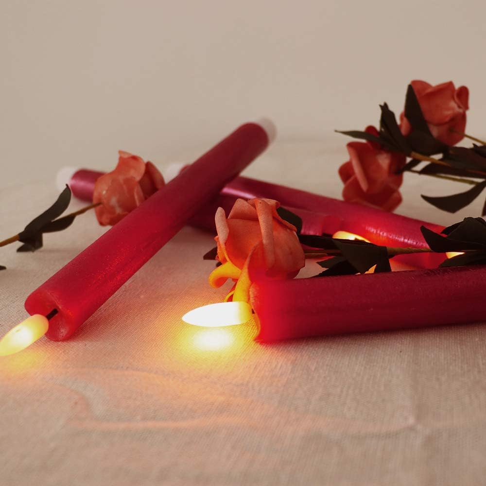 Christmas Red Flameless Taper Candles Flickering with 6H Timer | LED Taper Candles, Flameless Candlesticks, Battery