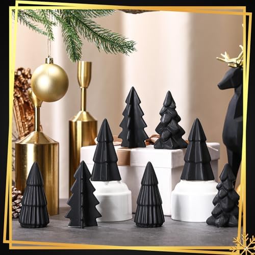 Nuenen 8 Pcs Black Ceramic Christmas Tree Decor Winter Decoration, Classic