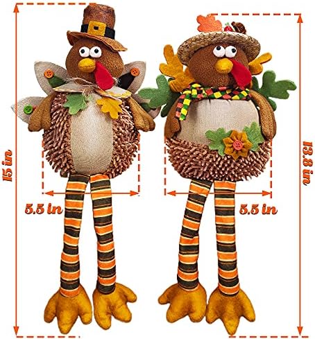 Ogrmar 15" 2PCS Stuffed Turkey Couple Doll Thanksgiving Tabletop Decoration