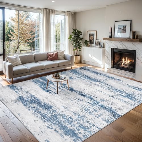 PLHXFR 6x9 Area Rug Living Room: Abstract Washable Carpet White Blue