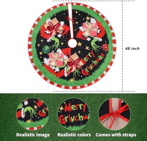 Merry Christmas Tree Skirt Collar 48 Inch, Softand Funny Farmhouse Holiday Decor Xmas Party Holiday Decoration