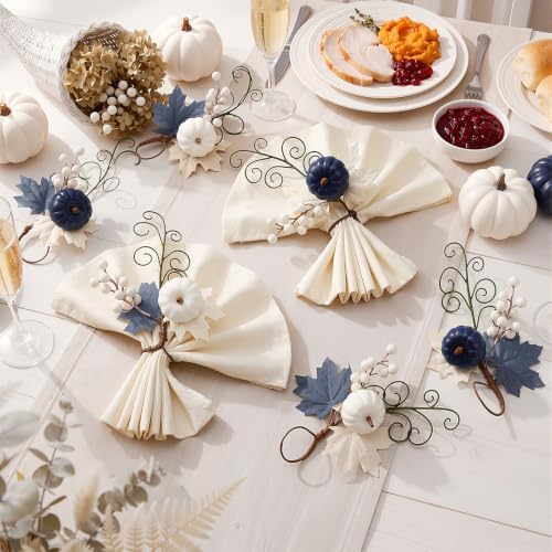 Teenyyou Set of 6 Blue Fall Napkin Rings Blue Pumpkin Ring Holder