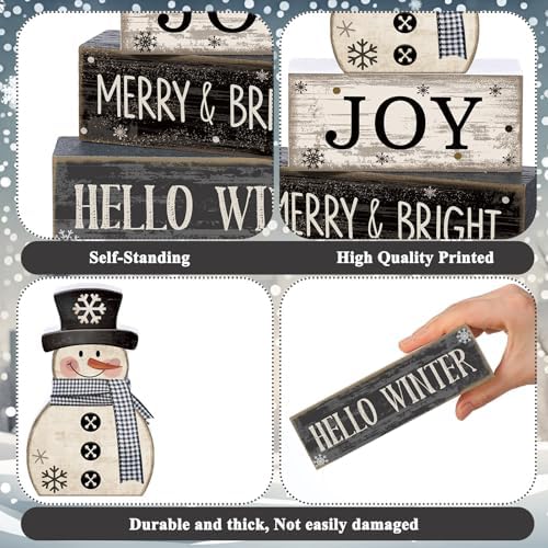 Lineshading 4 Pcs Wooden Fall Block Signs Tiered Tray Decor Farmhouse