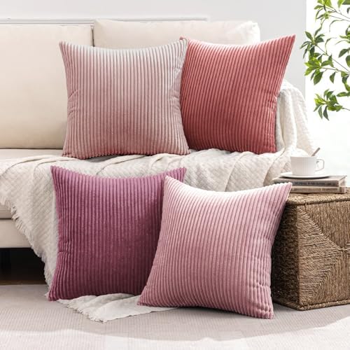 MIULEE Soft Corduroy Decorative Throw Pillow Covers Purple Pink 20x20