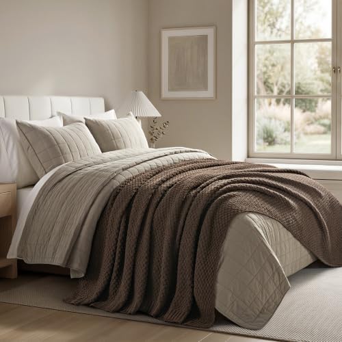 EVERGRACEHOME Chunky Chenille Knit Throw Blanket, 108x92, Cocoa Brown