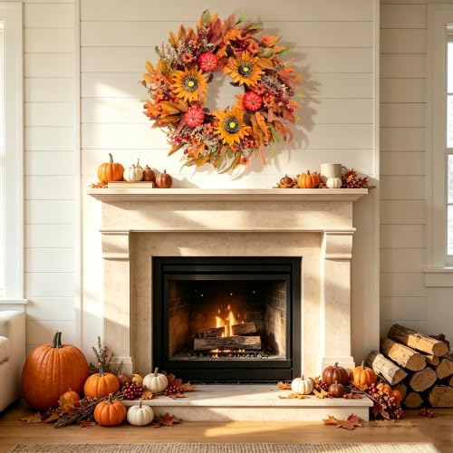 Harvest Fall Wreaths for Front Door - Farmhouse Thanksgiving Wreath Decor