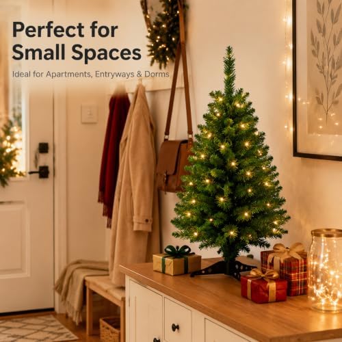 3FT Small Christmas Tree with Lights，Battery Operated