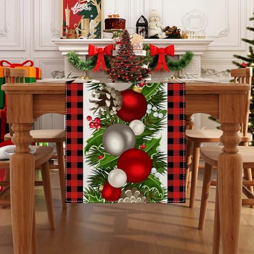 Jiudungs Christmas Table Runner, Xmas Holiday Decorations for Home Decor