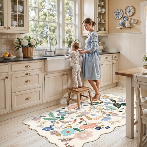 Washable 3x5 Entryway Area Rugs: Ultra Soft Floral Carpet for Kitchen Nursery Indoor Light-Weight Doormat Anti-Slip