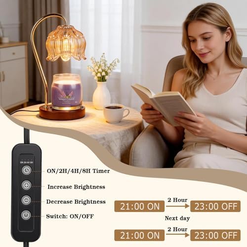 Funistree Flower Candle Warmer Lamp with Timer, Dimmable Candle Lamp Warmer, Christmas Birthday Gifts for Women Mom
