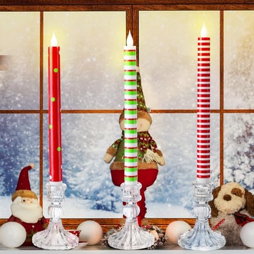 Baquler 6 Pcs Christmas Flameless Taper Candles 10.6 Inch for Home Decor