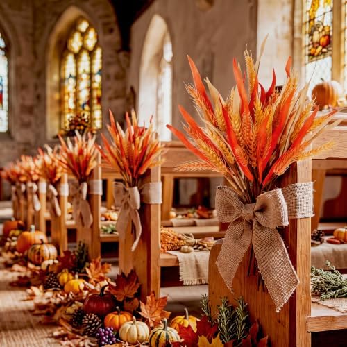 Suncalla 20 Pcs 13.8" Fall Artificial Wheat Stems, Golden Orange
