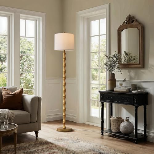 BOBOMOMO 62" Rustic Floor Lamp, Retro Farmhouse Standing Lamp with Rotary Switch, Resin Antique Gold Floor Lamp for