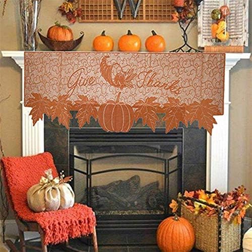 DoubleWood 20"x60" Thanksgiving Decor Fireplace Scarf Fireplace Cloth Pumpkin Lace Table Runner Fall Runner Mantle Scarves Cover for Thanksgiving Table Window Decoration (Fireplace Scarf Mantle Cover)