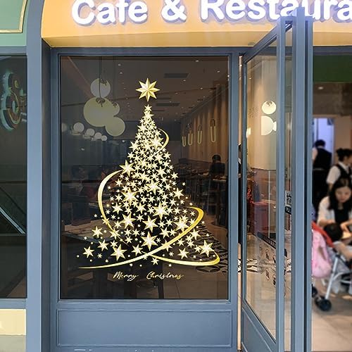Cityhermit Christmas Tree Window Clings Stickers for Glass, Extra Large Golden Xmas Windows Static Stickers, DIY Wall Window Door Mural Showcase Decal Sticker (2 Pack)