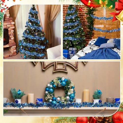 Shappy 90 ft 6 Rolls Christmas Tinsel Garland for Tree, Dark & Light Blue