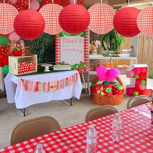 BEISHIDA 12Inch Red Plaid Paper Lanterns Hanging Round Chinese Lantern