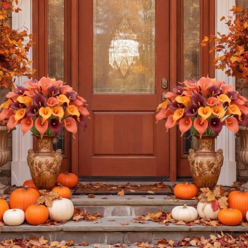 36 Pcs Halloween&Fall Flower Picks 14", Orange, Burgundy, Light Orange