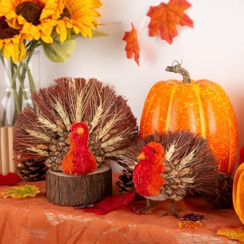 Thanksgiving Turkey Decor Set – 2 Natural Material for Table Home