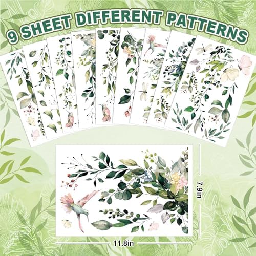 Whaline 9 Sheets Summer Flower Window Cling, Hanging Vine Floral Leaves