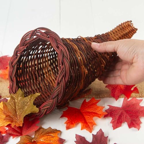 Group of 6 Thanksgiving Cornucopia Horn of Plenty Baskets - Wicker Cornucopias for Fall Decorating and Displays by Factory Direct Craft