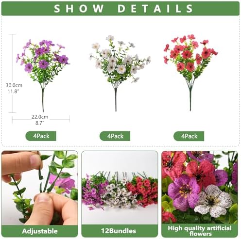 INQCMY Artificial Flowers for Outdoor Faux Plants Fake Flowers Spring Decor