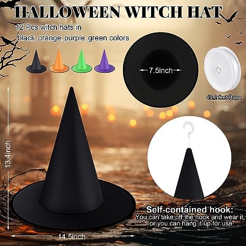 Suhine 12 Pcs Halloween Witch Hat Decor