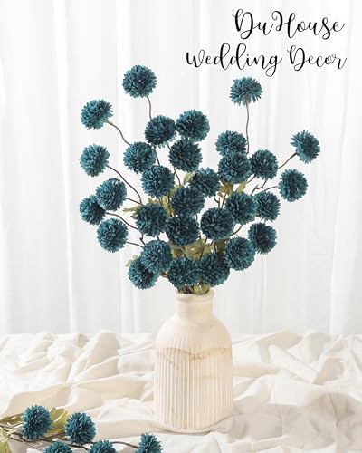 DuHouse 6pcs Artificial Flowers Faux Silk Pompon Mum Chrysanthemum Ball