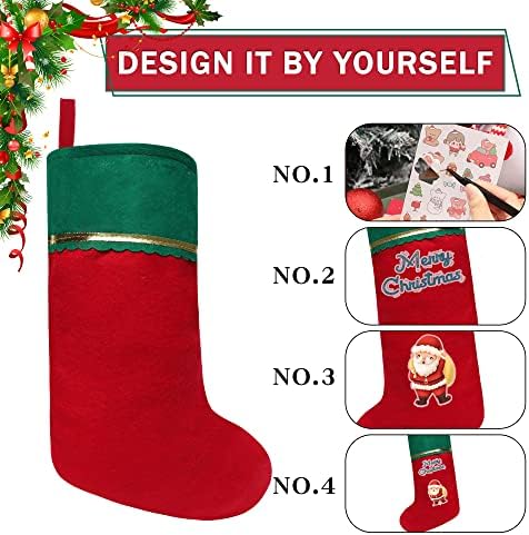 24 Pack Felt Christmas Stockings, 19 Inches Black and White Christmas Stockings, White Cuff with Gold Trim Christmas Stockings for Family Christmas Holiday Decorations