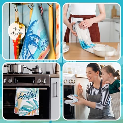 Sratte 6 Pcs Summer Kitchen Towels Beach Tropical Hand Towels, 24 x 16 Inch