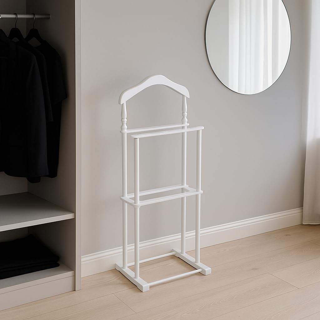 Proman Products Sakura Twin Valet with Wooden Hanger, Trouser Bar & Tie Bar, White