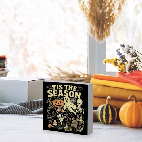 Tis' the Season Sign Fall Halloween Decorations for Home 5 X 5 Inch