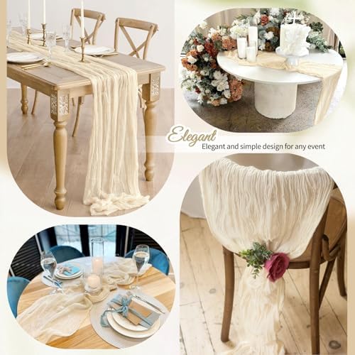 12 Pack Ivory Cheesecloth Table Runner 10Ft, Gauze Table Runners 21.5 x 120 inch,Semi Sheer Cheese Cloth Fabric Runner Bulk for Wedding,Party,Baby Shower,Bridal Shower