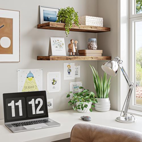 Fixwal Floating Wall Shelves for Decor (Rustic Brown, Set of 2, 22Inch)